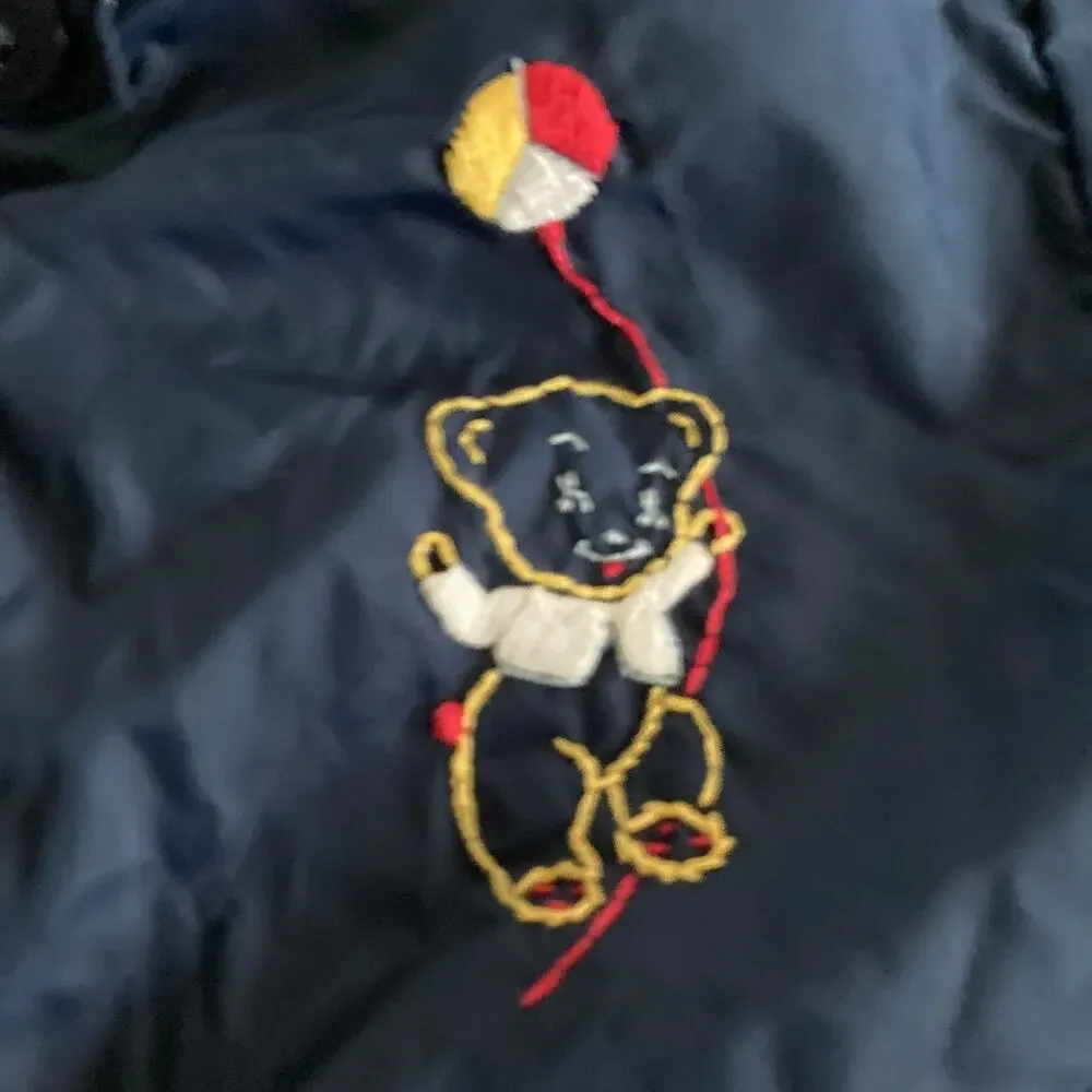 Vintage 90s Toddler Snowsuit Blue 24M Tram Bunting Suit Winter Circus Bear Zip